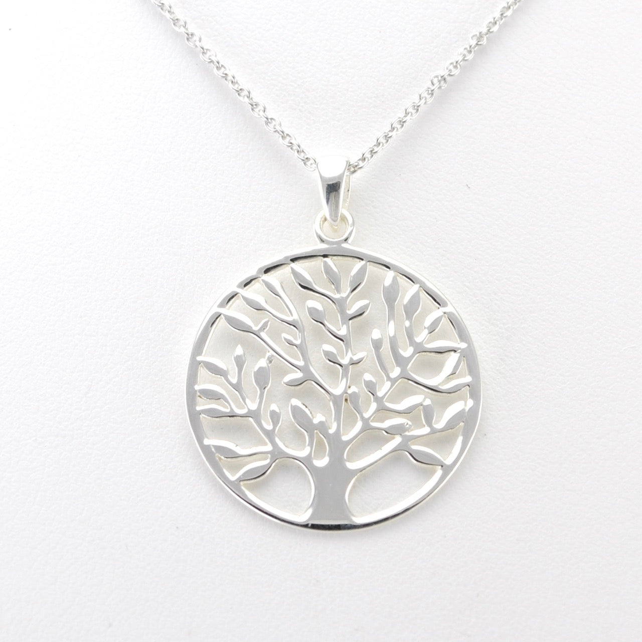 Alt View Silver Tree with Leaves Necklace