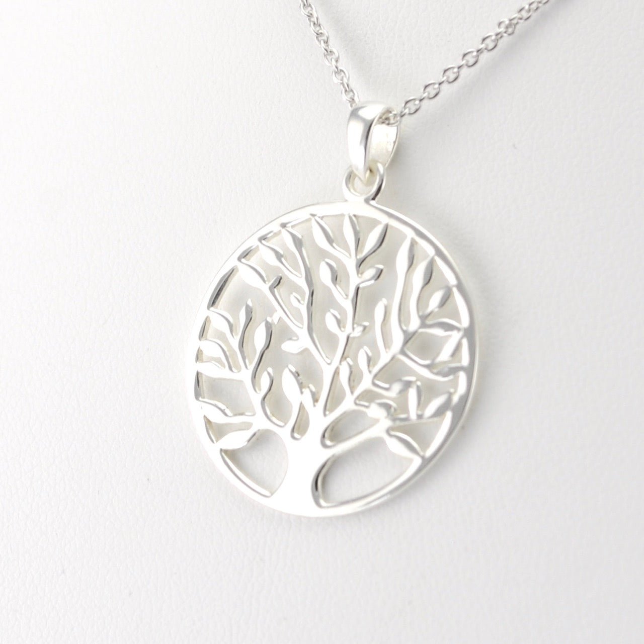 SIde View Silver Tree with Leaves Necklace