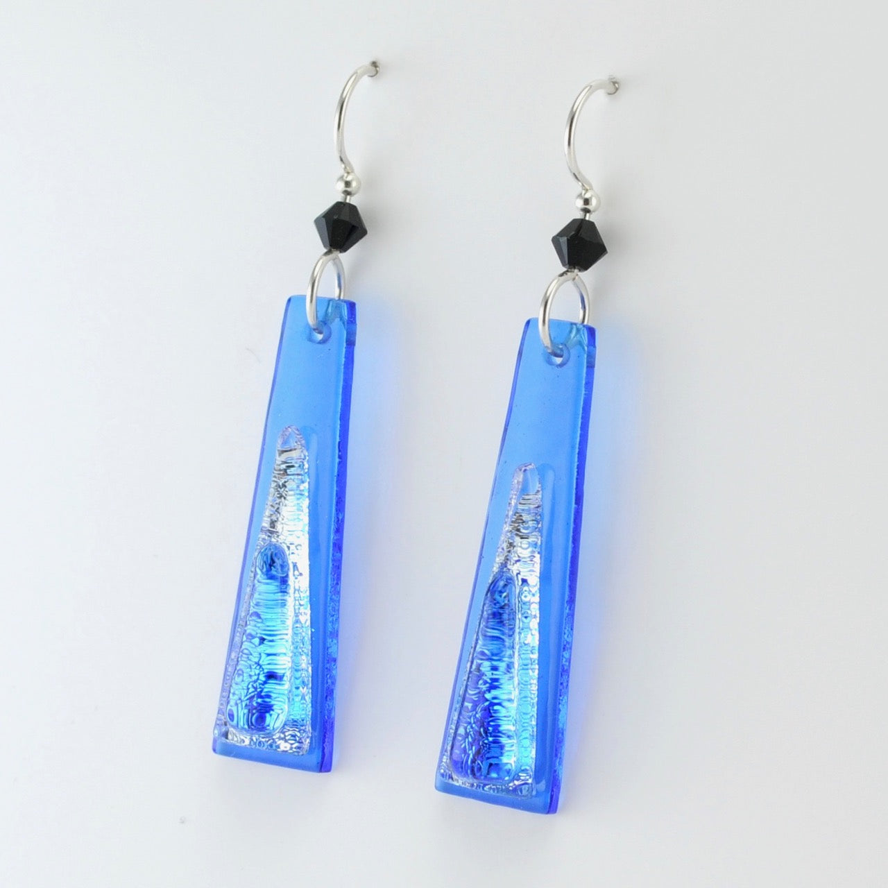 True Blue Fused Glass Elongated Triangular Earrings
