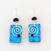 Alt View Radium Blue Fused Glass Rectangle Spiral Earrings