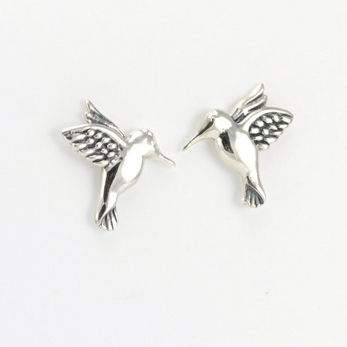 Side View Silver Hummingbird Post Earrings