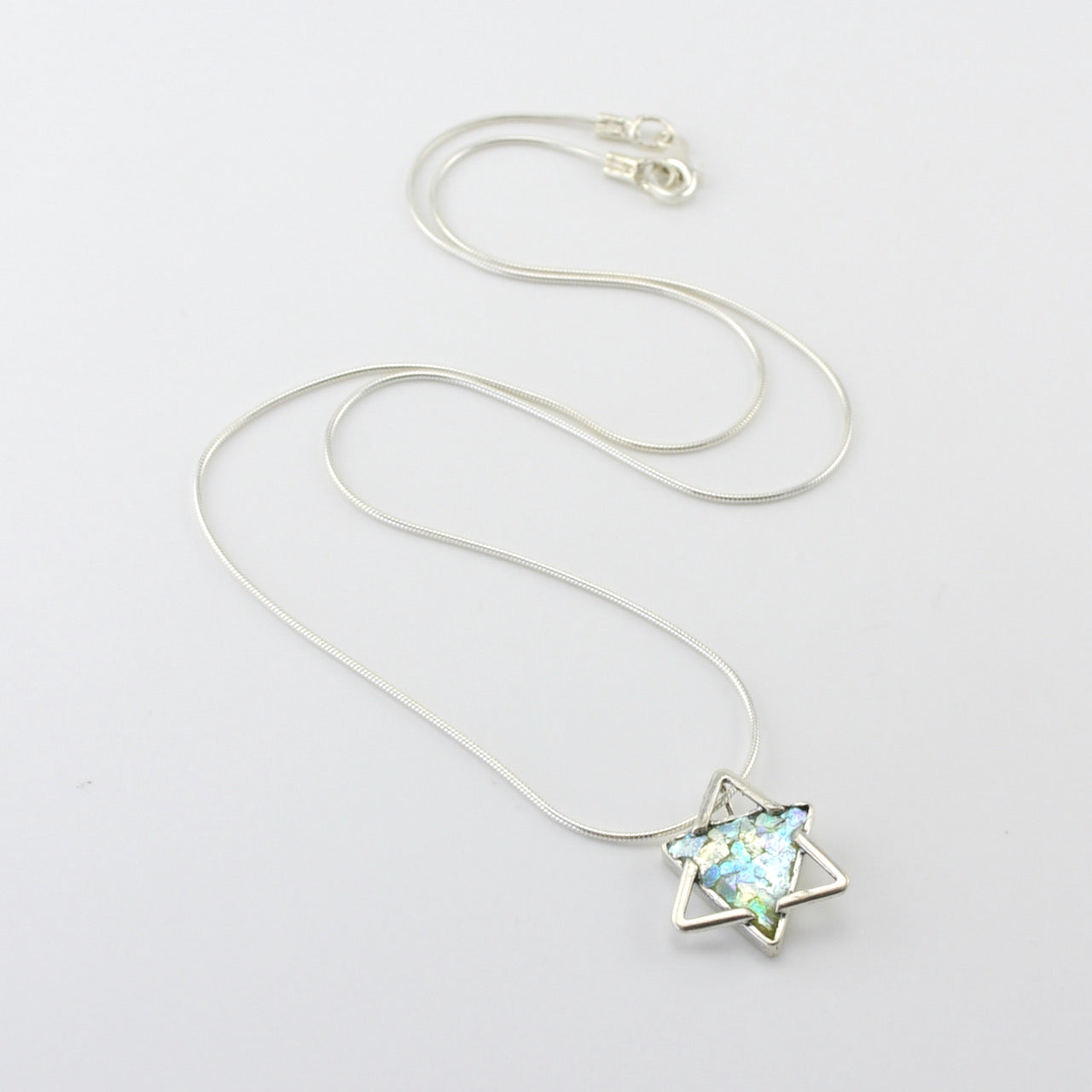 Full View Silver Roman Glass Star of David Necklace