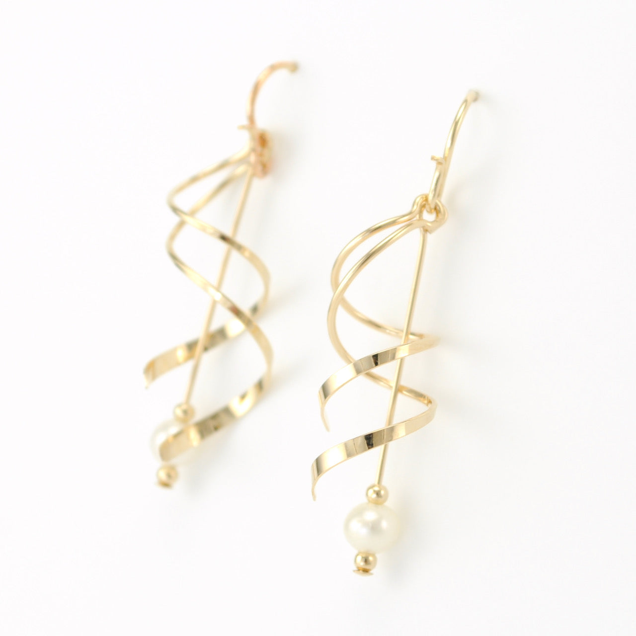 Side View Gold Fill Curl with White Pearl Earrings