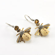 Alt View Silver Fossil MammothIvory Bee with Citrine Earrings