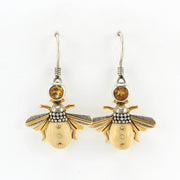 Silver Fossil MammothIvory Bee with Citrine Earrings