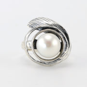 Alt View Silver Pearl Ring Swirl Ring