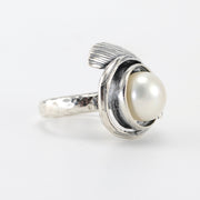 Side View Silver Pearl Ring Swirl Ring