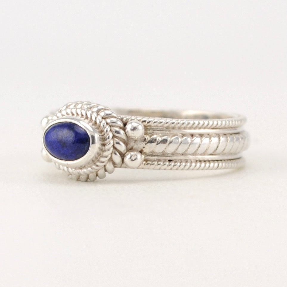 Side View Lapis 4x6mm Oval Rope Ring