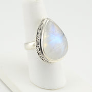 Silver Moonstone Tear Bali Ring