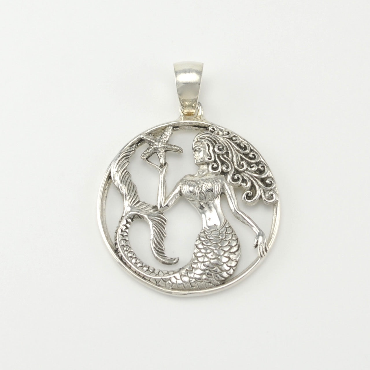 Alt View Silver Mermaid with Starfish Round Pendant