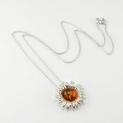 Alt View Silver Baltic Amber Daisy Necklace