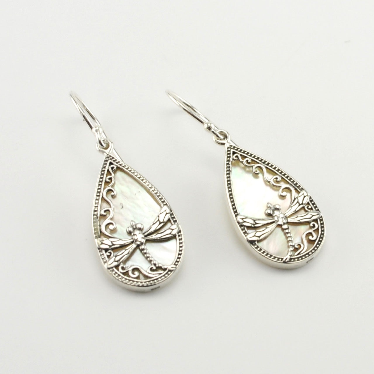 Alt View Silver Mother of Pearl Dragonfly Tear Earrings