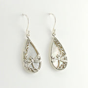 Side View Silver Mother of Pearl Dragonfly Tear Earrings