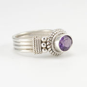 Side View Silver Amethyst Oval Ring 