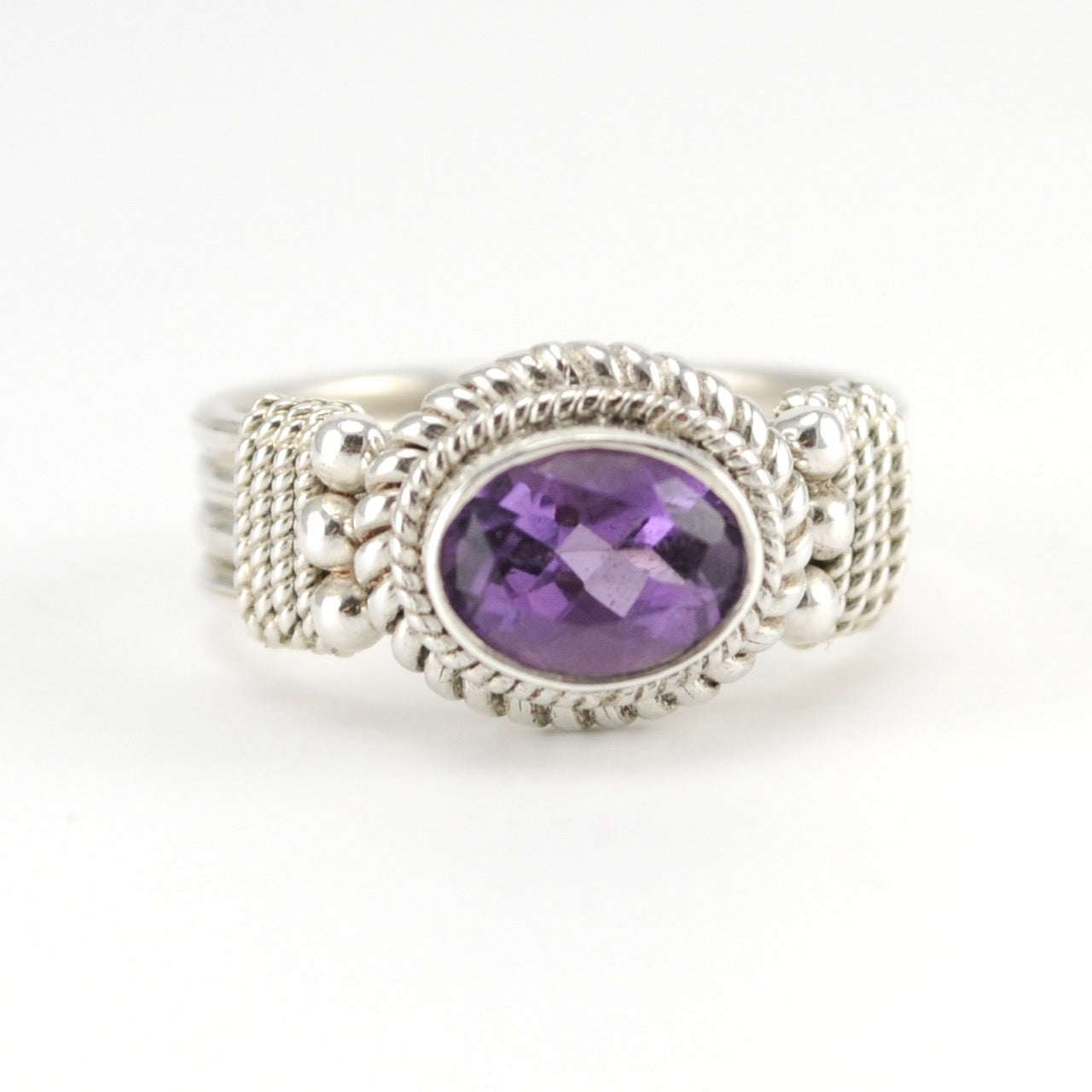 Sterling Silver Amethyst Oval Ring Size 6 1/2