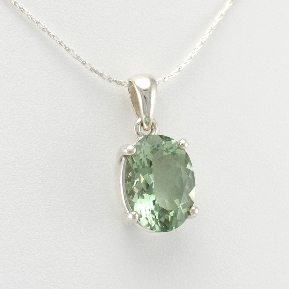 Sterling Silver Prasiolite Oval Pendant