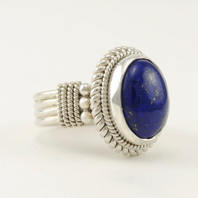 Sterling Silver Lapis 10x13mm Oval Ring Size 8