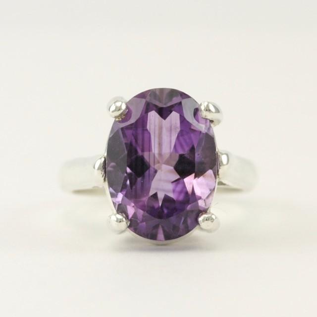 Sterling Silver Amethyst 10x14mm Oval Prong Set Ring Size 6