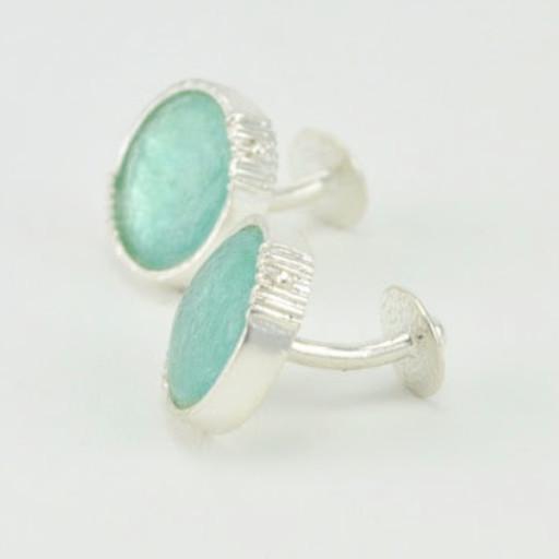 Sterling Silver Roman Glass Circle Cufflinks